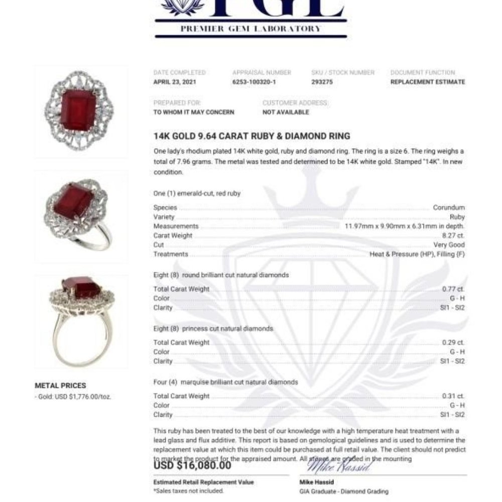 SOLD 14K Gold 9.64tcw. Ruby and Diamond Ring - Picture 9 of 17